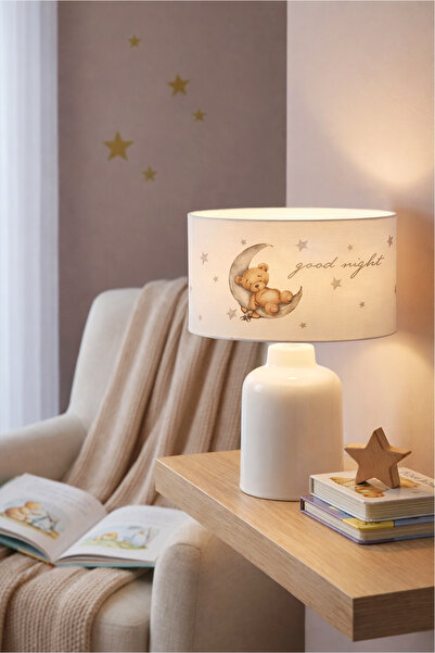 HOMİNG Kumaş Baskılı Uyuyan Ayıcık Desenli Çocuk Odası Abajur Ayd-3051