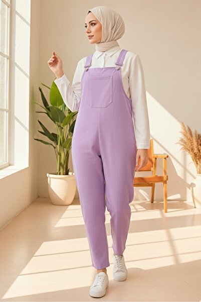 Bestenur Casel Önü Cepli Tulum 1419 - Lila