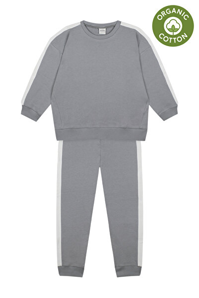 Antebies Organic Gray White Contrast Elastic Lace-Up Long Sleeve Girls' Sweat...