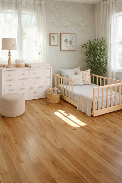 pinoxi 90cm X 190cm Masif Ahşap Naturel Yuvarlak Çıtalı Karyola Çocuk Yatağı ...