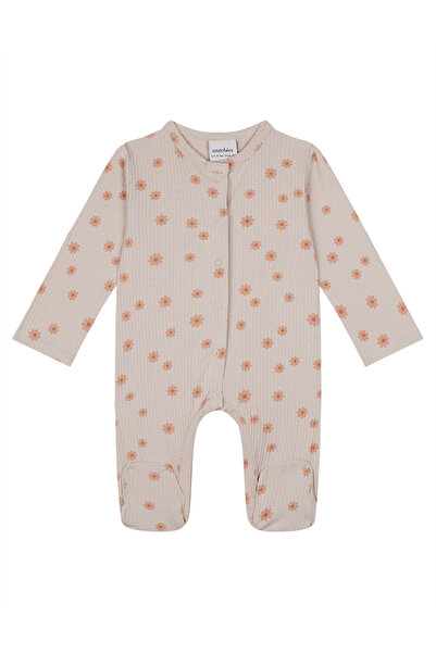 Antebies Bej Kır Çiçekleri Desenli Bambu Kumaş Çıtçıtlı Uzun Kollu Kız Bebek ...