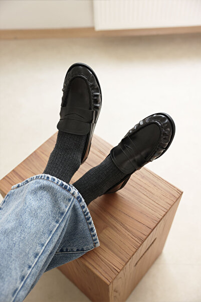 LUTVELIZADE Loafer 2517 - Loafer negru pentru femei, cu aspect clasic de piel...