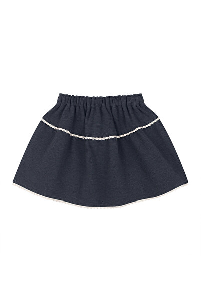 Antebies Gray Lace Detailed Girls' Skirt with Elastic Waist