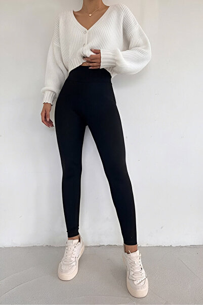 CRNSSWİMWEAR High Waist Comfortable Black Leggings - Cotton Polyester Stretchable and Stylish Design