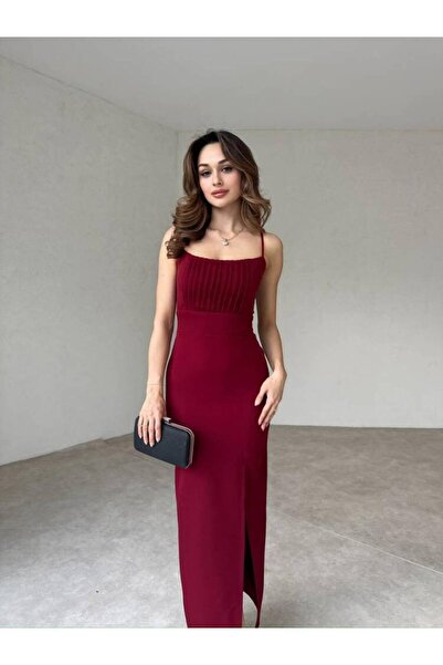 MAXMOOR Burnice Midi Elbise 3029 - Bordo