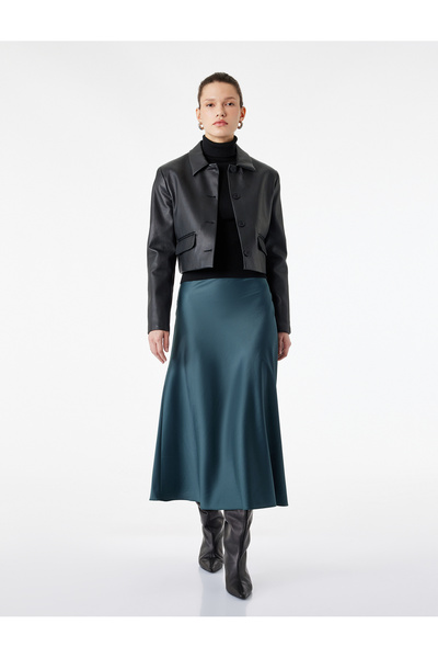 Koton Beli Lastikli Balık Kesim Midi Saten Etek