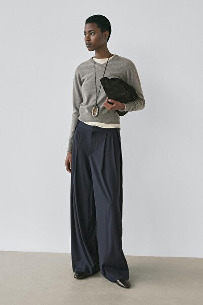 Massimo Dutti Yün karışımlı pilili pantolon