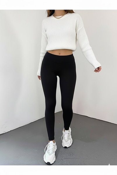 CRNSSWİMWEAR High Waist Comfortable Black Leggings - Cotton Polyester Stretchable and Stylish Design