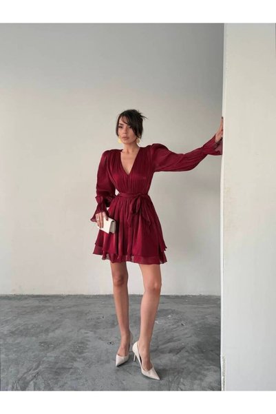MAXMOOR MİRELLE Mini Elbise 1298 - Bordo