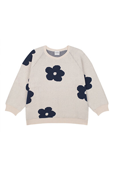 Antebies سترة تريكو منقوشة بالزهور باللون الأبيض والأزرق الداكن للفتيات