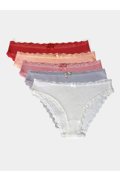 ZICCHO سراويل نسائية مضلعة - صندوق مكون من 5 قطع، تفاصيل فيونكة