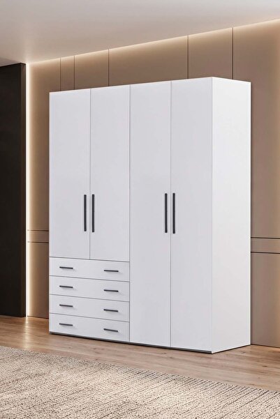 benim odam Diva 2 Kapaklı Beyaz Dolap 5 Raflı Çekmeceli Geniş Gardırop Elbise...