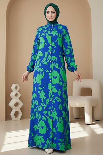 Bestenur Rochie din viscoză țesătă cu nasturi Elmira 1563 - Indigo