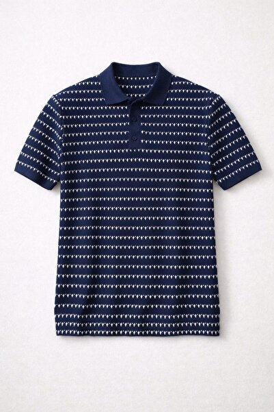 Valiberta تي شيرت رجالي من نسيج الفيسكون المحبوك بنمط نورديك - أزرق داكن