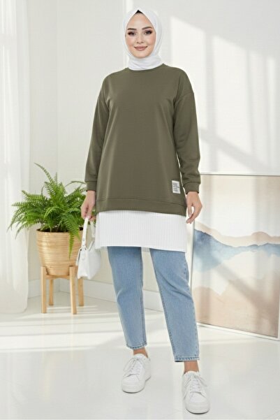 Bestenur Arma Detail Pleated Tunic 1627 - Khaki