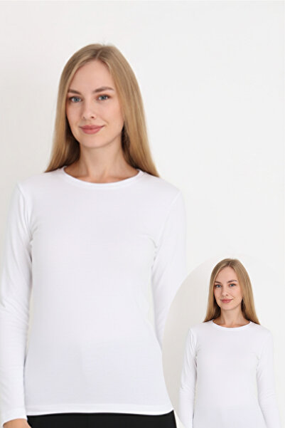MissKATRE Women's Long Sleeve 2-Pack Plain Collar Badi Bodysuit White