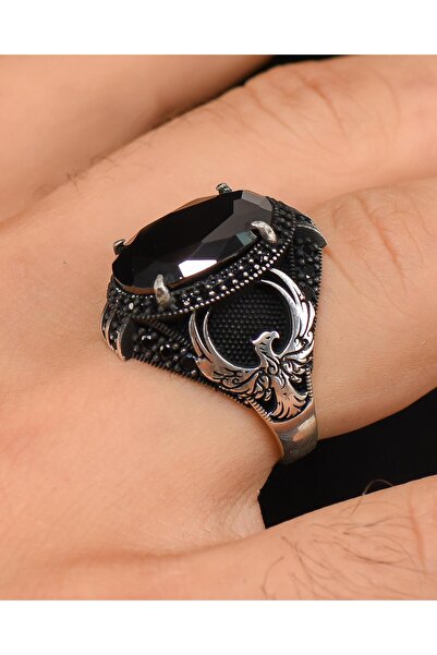 Prestige Gümüş Erkek Yüzük Siyah Zirkon Taşlı Anka kuşu Figürlü 10000100528