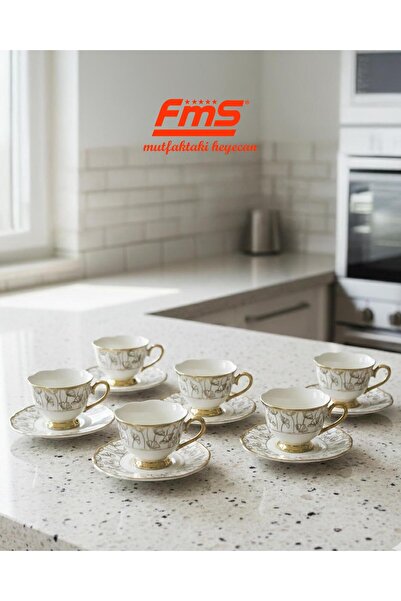 FMS |FMS Duru 6 Kişilik Kahve Fincan Takımı 1214 |Premium |Porselen | Altın Y...