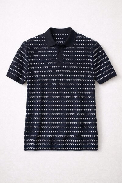 Valiberta Nordic Desenli Örme Kumaş Viskon Erkek T-Shirt - Siyah