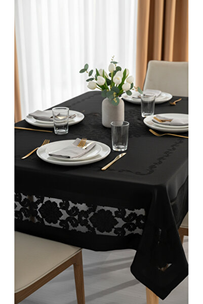Tropikhome Jumbo Jakar Siyah Sıvı Geçirmez Kumaş 110x160 Masa Örtüsü