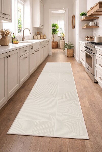 VOPTEKS Bej Halı Mutfak Halısı Makinede Yıkanabilir Halı Kaymaz Taban Halı