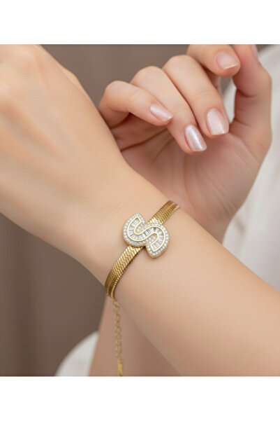 stainless steell gold renk S harf çelik bileklik