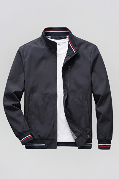 ixir Klasický sezónní pánský kabát a bunda na zip v tmavě modré barvě