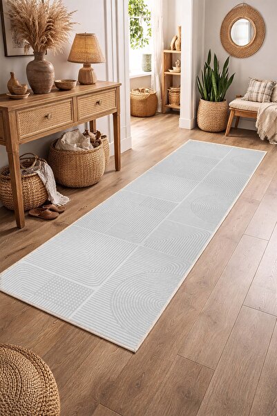 VOPTEKS Gri Halı Yolluk Makinede Yıkanabilir Halı Kaymaz Taban Halı