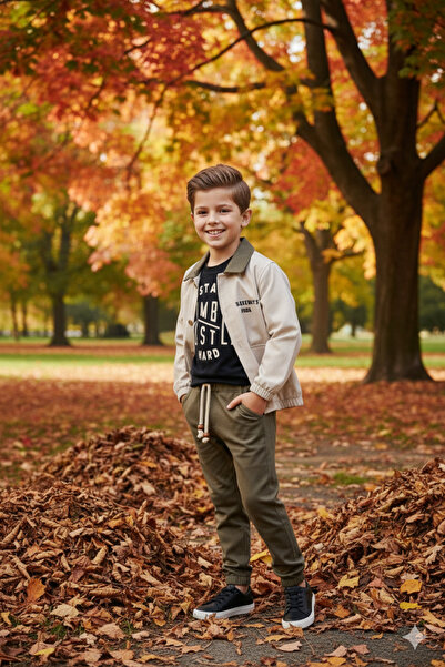 Çelix Kids Erkek Çocuk Gabardin Ceket Ve Jogger Pantolon 3'lü Takım Elbise