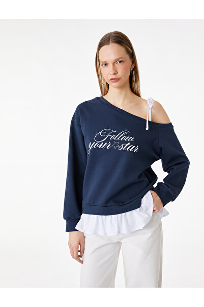 Koton Hanorac imprimat din bumbac, cu mânecă lungă, cu guler asimetric și det...