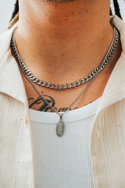 UKHWD SUPPLY 316L Çift Zincir Meryem Ana Figür Madalyon Kolye