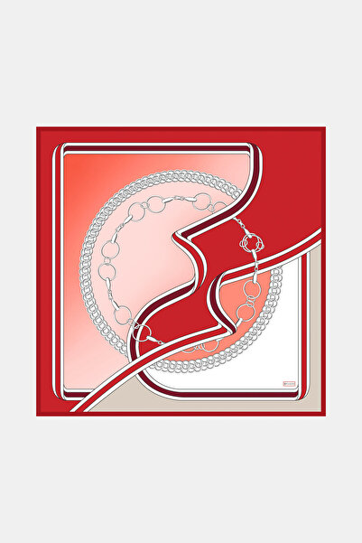 Vakko KIRMIZI ZİNCİRLİ TWİLL EŞARP