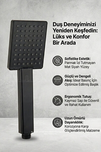 ellante Kare Duş Başlığı Mat Siyah Siyah Kare Duş Başlığı