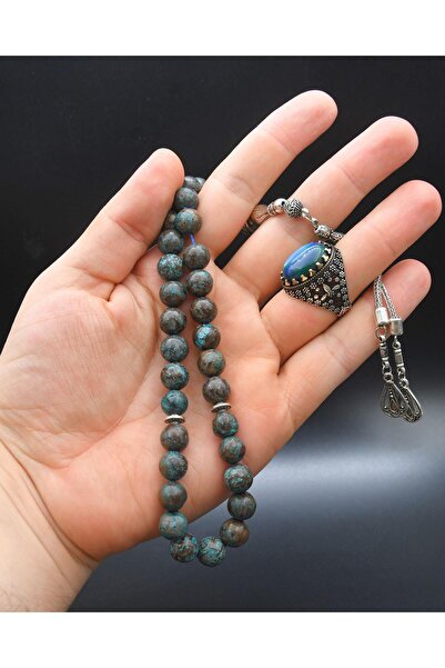 Prestige 33'lük Doğal Apatit Taşlı Tesbih Seti Ve 925 Ayar Gümüş Kaplan Gözü ...