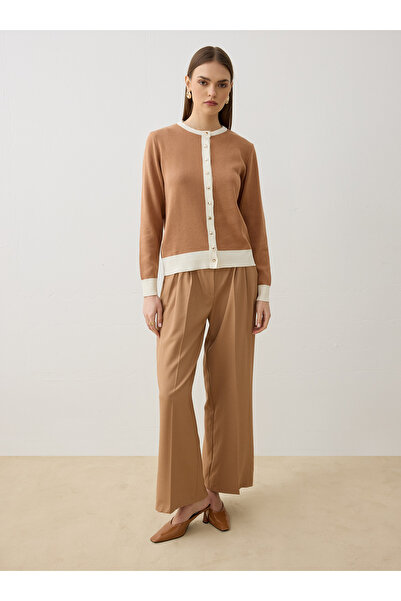 Refka Contrast Detailed Skirt Top Knitwear Cardigan - Camel -