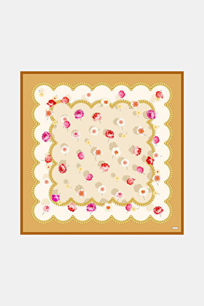 Vakko EKRU ÇİÇEK DESENLİ TWİLL EŞARP