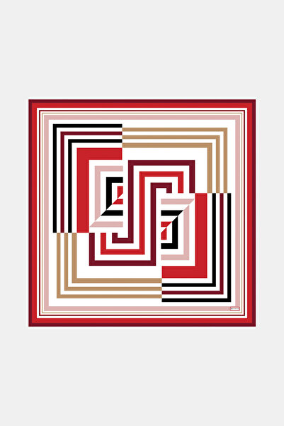 Vakko KIRMIZI GEOMETRİK DESENLİ TWİLL EŞARP