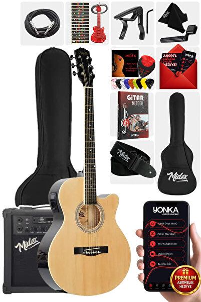 Midex Xc-300xnt-amp Profesyonel Amfili Elektro Akustik Gitar (Amfi Çanta Capo...