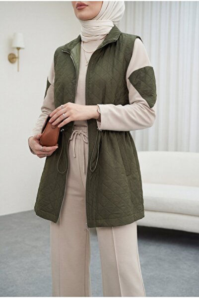 Modamorfo Quilted Vest and Green Trousers Triple Combed Cotton Suit - Khaki