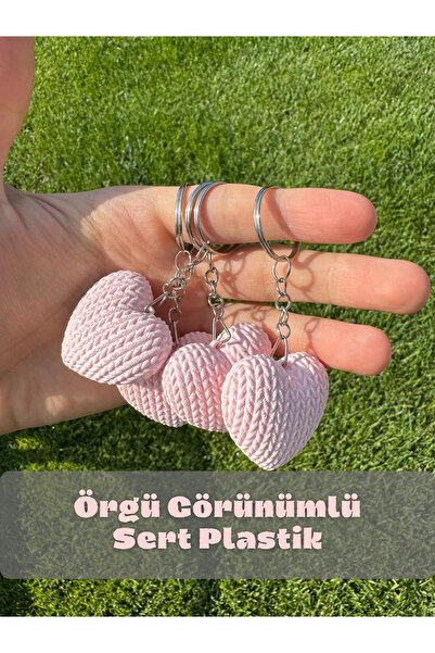 SABAZ Pudra Renk Örgü Görünümlü Kalp Anahtarlık - Kalpli Anahtarlık - Çanta S...