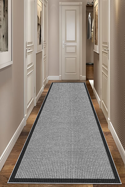 VOPTEKS Gri Siyah Halı Yolluk Makinede Yıkanabilir Halı Kaymaz Taban Halı