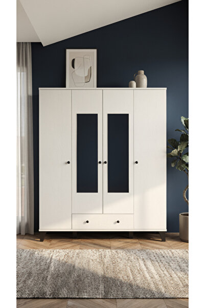 KuzeyLife Nevada 4 Kapaklı Ekstra Derin Aynalı Gardırop