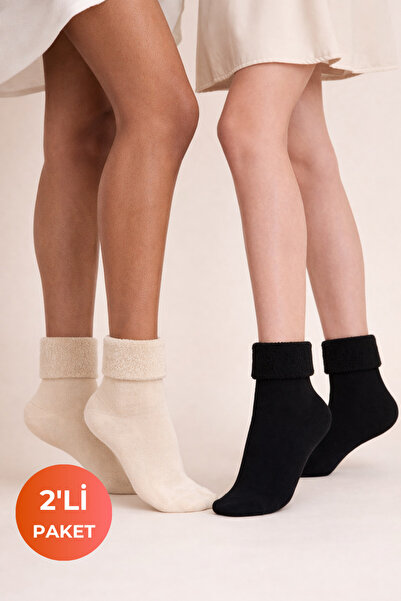 OUS Kadın 2’li Peluş Kışlık Çorap – Yumuşak Havlu Dokulu, Sıcak Tutan Soket Ç...
