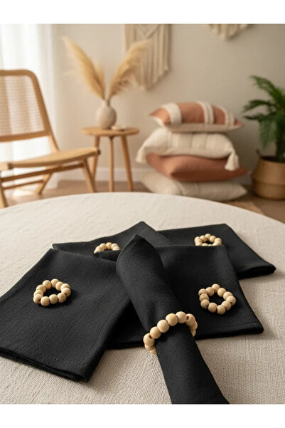 NDC HOME طقم منديل من الكتان الأسود الفاخر مكون من 6 قطع (مع إبزيم هدية)