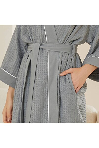 REEFI روب حمام بنمط الوافل - رمادي - مقاس 2/3XL