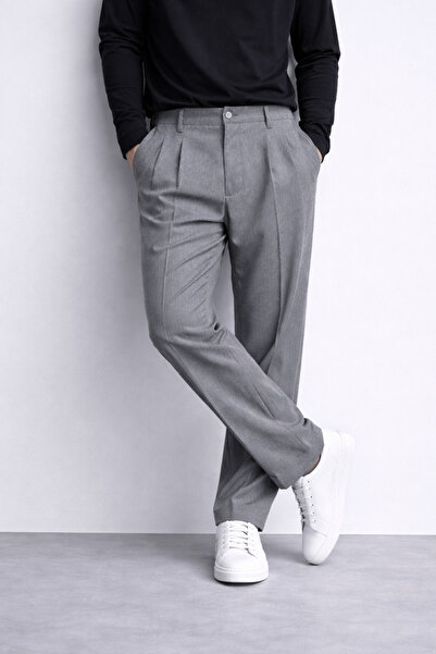 inpool Pantaloni largi din stofă, flexibili și fluidi, cu detaliu cu pliuri A...