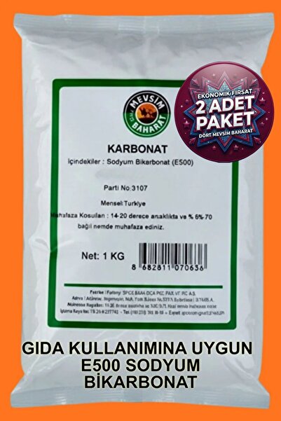Dört Mevsim Baharat 2 Kg Saf Karbonat (2 x 1 Kg) - İçilebilir Sodyum Bikarbon...