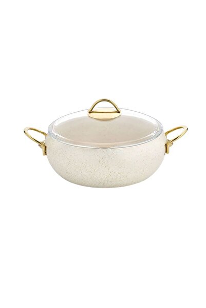 LAVONNI Caldora 18 cm Deep Granite Casserole Pot Non-Stick with Cream Gold Ha...