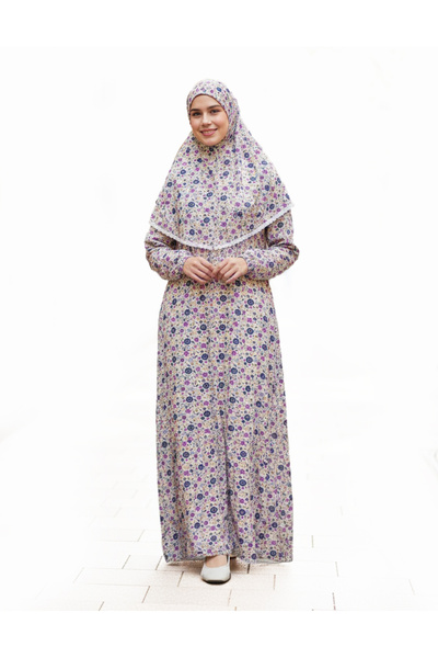 R reisa %100 Pamuk Mor Tek Parça Namaz Elbisesi