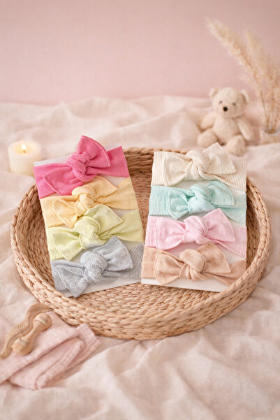 Bebella Baby Girl Ribbed Hair Bandana Set of 8 – 100% Cotton with Bow Tie, Gift